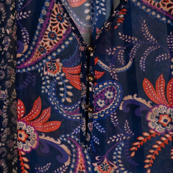 Chaps Ralph Lauren Women's Blouse Paisley V-Neck Puff Sleeve Boho Peasant Top PM - Picture 4 of 9